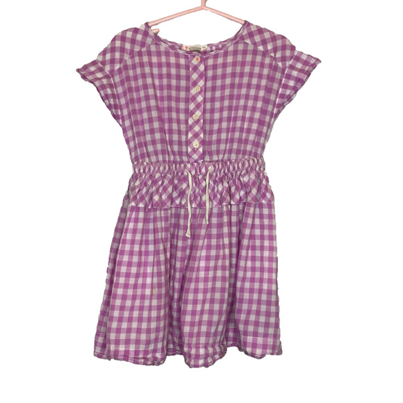 Girls' 5 Crewcuts Purple Gingham Plaid Button Front A-Line Dress - Picture 1 of 4